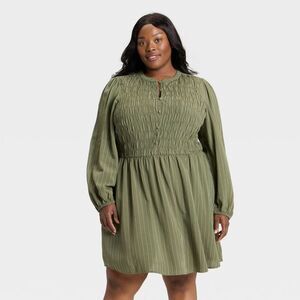 Open Box - Ava & Viv - Women's Bishop Long Sleeve Button-Up Sm Olive Green